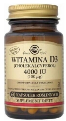 SOLGAR Witamina D3 4000 IU (100 mcg) 60 kapsułek