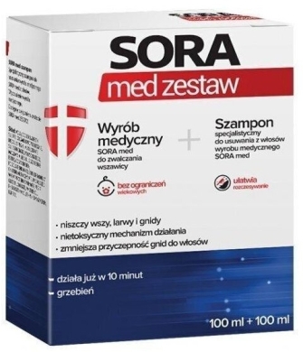 SORA MED Zestaw do zwalczania wszawicy: Płyn 100 ml + Szampon 100 ml