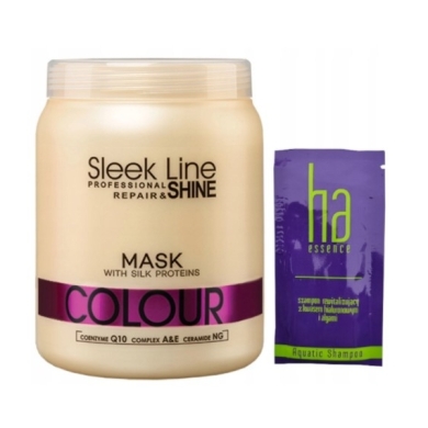 STAPIZ Maska do włosów Sleek Line Colour 1000 ml + STAPIZ Szampon Ha Essence 15 ml