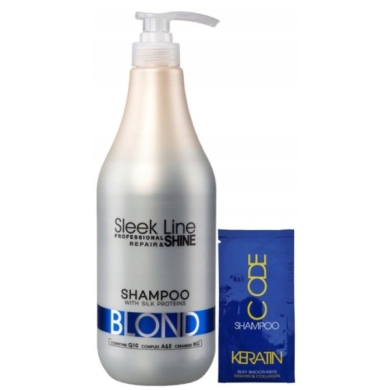 STAPIZ Szampon Sleek Line Blond 1000 ml + STAPIZ Szampon Keratin 15 ml