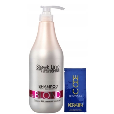 STAPIZ Szampon Sleek Line Blond Blush 1000 ml + STAPIZ Szampon Keratin 15 ml