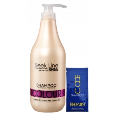 STAPIZ Szampon Sleek Line Colour 1000 ml + STAPIZ Szampon Keratin 15 ml