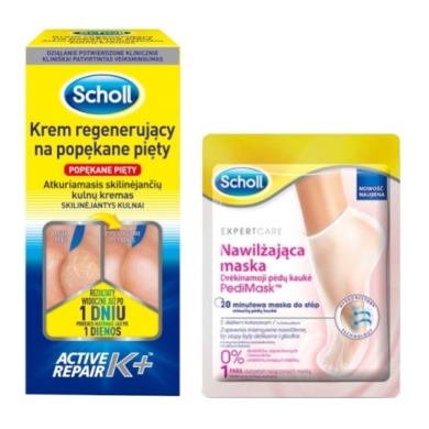 Scholl Krem do stóp regenerujący na suche pięty z mocznikiem 120 ml + Scholl Nawilżajaca maska do stóp Kokos 1 para