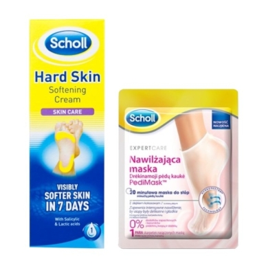 Scholl Krem do stóp zmiękczający twardą skórę i zrogowacenia 60 ml + Scholl Nawilżajaca maska do stóp Kokos 1 para