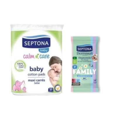 Septona Baby Płatki Kosmetyczne Dla Niemowląt 50szt. + Septona chusteczki 12 sztuk