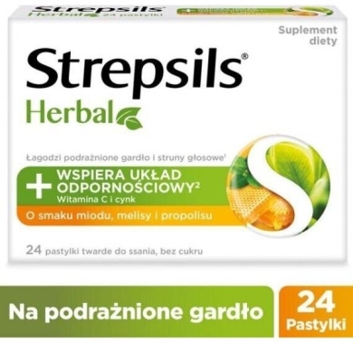 Strepsils Herbal o smaku miodu, melisy i propolisu 24 pastylek