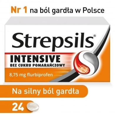 Strepsils Intensive pomarańczowy bez cukru na ból gardła pastylki 24 szt.