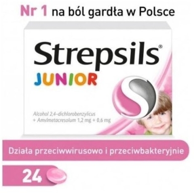 Strepsils Junior na ból gardła dla dzieci do ssania pastylki 24 szt.