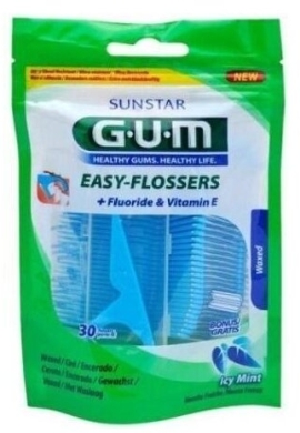 Sunstar GUM Easy-Flossers Woskowana nić dentystyczna na uchwycie 30 sztuk
