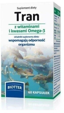 Tran z witaminami A+ D3 i kwasami Omega 3  BIOTTER 60 kapsułek