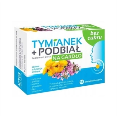 Tymianek + Podbiał na gardło bez cukru 16 sztuk