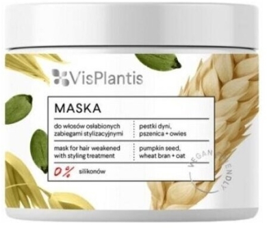 VIS PLANTIS Maska do włosów osłabionych zabiegami stylizacyjnymi, pestki dyni, pszenica i owies 400 ml