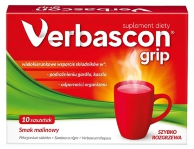 Verbascon Grip proszek do rozpuszczania smak malinowy 10 saszetek