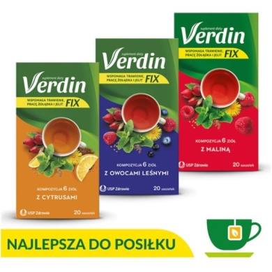 Verdin Fix z Maliną 20 saszetek + Verdin Fix z Cytrusami 20 saszetek + Verdin FIX z Owocami leśnymi 20 saszetek