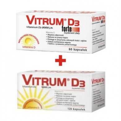 Vitrum D3 Forte 2000 j.m. (Takeda) 60 kapsułek + Vitrum D3 1000 j.m. 120kaps.