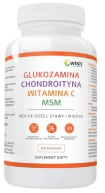 Wish Glukozamina,  Chondroityna Wołowa,  MSM, Witamina C 120 kapsułek