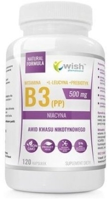 Wish Wegańska Witamina B3 500mg + Prebiotyk 120 kapsułek