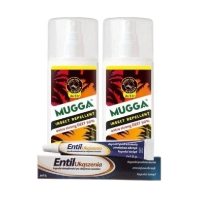 ZESTAW 2x Mugga Spray 50% STRONG DEET 75 ml + Entil na Ukąszenia żel 8 g