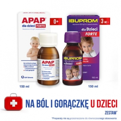 ZESTAW Ibuprom dla Dzieci Forte zawiesina 150ml + Apap dla dzieci Forte 0,04g/ml 150 ml