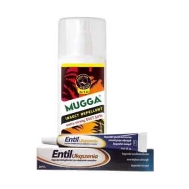 ZESTAW Mugga Spray 50% STRONG DEET 75 ml + Entil Ukąszenia żel 8 g