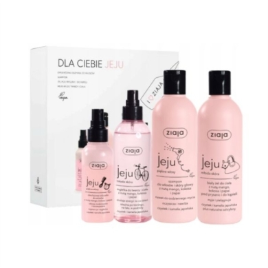 ZIAJA JEJU Młoda skóra Zestaw żel pod prysznic 300 ml + mgiełka do ciała 200 ml + szampon do włosów 300 ml + odżywka do włosów 125 ml