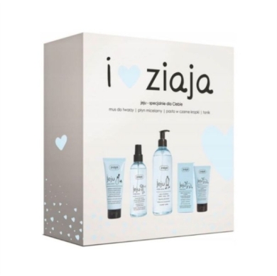 ZIAJA JEJU Niebieska młoda skóra Zestaw mus do twarzy 50 ml + tonik do twarzy 200 ml + płyn micelarny 390 ml + pasta przeciw zaskórnikom 75 ml