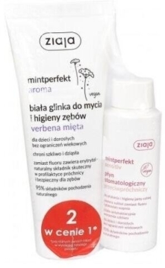 ZIAJA MINTPERFEKT Aroma biała glinka do mycia i higieny zębów verbena mięta + płyn stomatologiczny