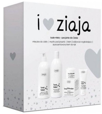 ZIAJA zestaw KOZIE MLEKO  (mydło 500ml + mleczko 400ml + krem 50ml + krem d.rąk 50ml)