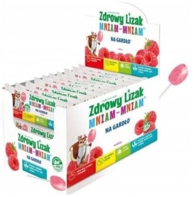 Zdrowy Lizak Mniam-Mniam na gardło malina 40 sztuk