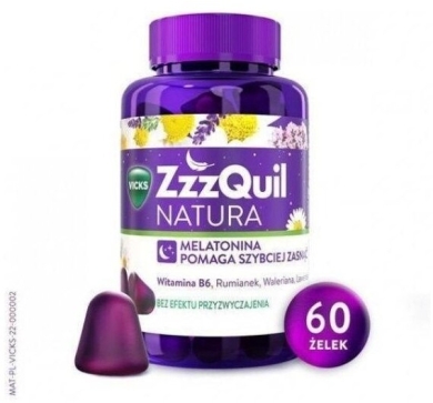 ZzzQuil Natura żelki z melatoniną ułatwiające zasypianie 60 sztuk