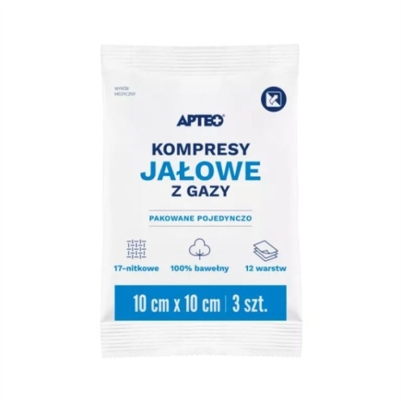 APTEO CARE Kompresy gazowe jałowe 10x10cm 3 sztuki