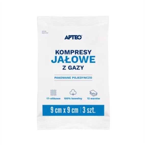 APTEO CARE Kompresy gazowe jałowe 9x9cm 3 sztuk