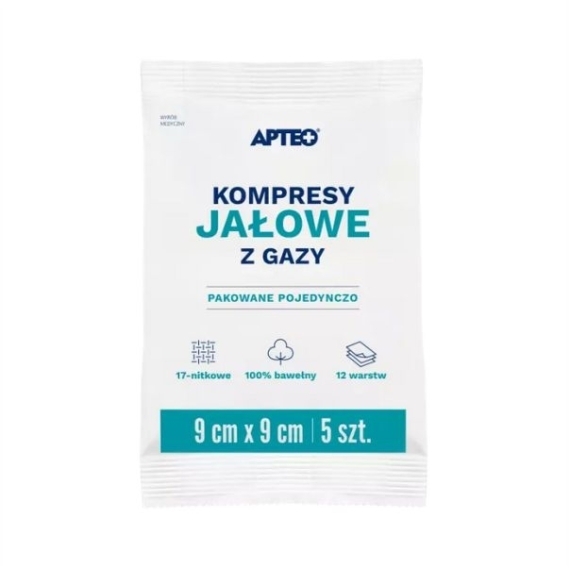 APTEO CARE Kompresy gazowe jałowe 9x9cm 5 sztuk