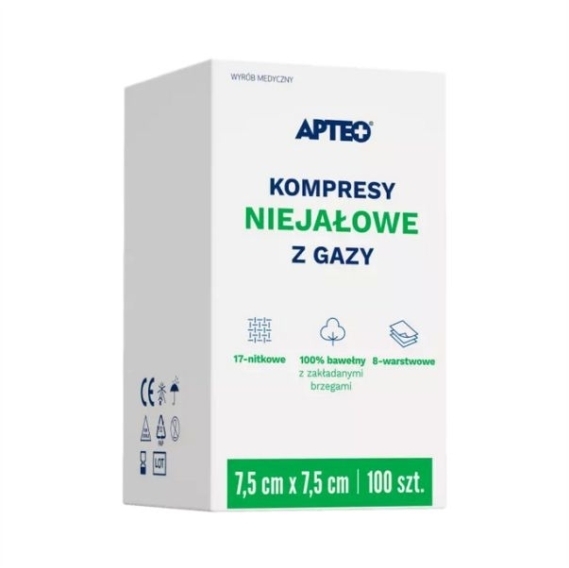 APTEO CARE Kompresy gazowe niejałowe 7,5x7,5cm 100 sztuk