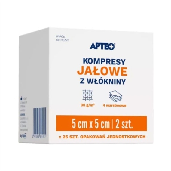 APTEO Kompresy jałowe z włókniny 5 x 5 cm 25x 2 sztuki