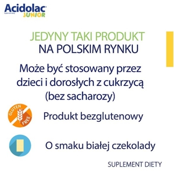 Acidolac Junior o smaku białej czekolady 20 tabletek