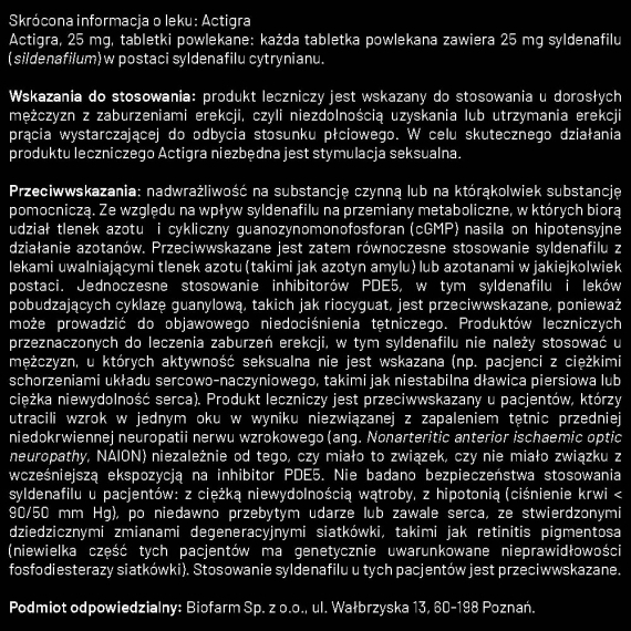 Actigra 25mg 4 tabletki powlekane