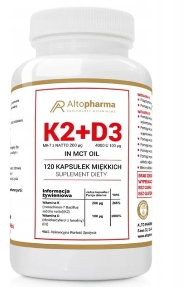 Altopharma K2 200mcg + D3 4000 IU + Olej MCT 120 kapsułek