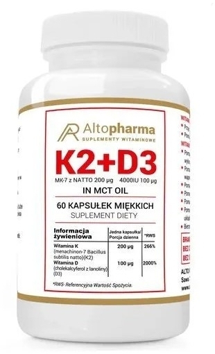Altopharma K2 200mcg + D3 4000 IU in MCT oil 60 kapsułek