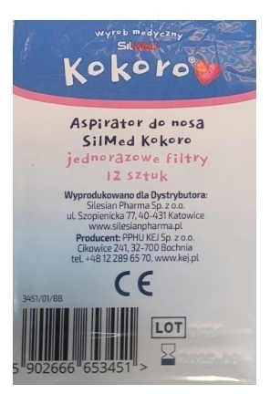 Aspirator kataru do nosa SilMed Kokoro jednorazowe filtry 12 sztuk