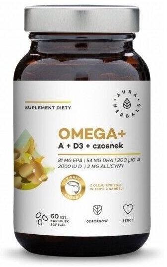 Aura Herbals Omega+ Witamina A + D3 + Czosnek 60 kapsułek
