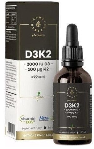 Aura Herbals Premium Vegan Witamina D3 2000 + K2 MenaQ7 50 ml