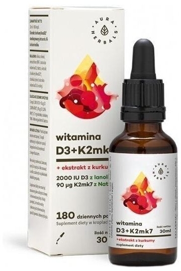 Aura Herbals Witamina D3 2000IU + K2MK7 + ekstrakt z kurkumy NovaSOL 30 ml