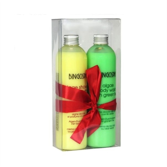 BINGOSPA Zestaw duet pod prysznic algi o zapachu wanilii 300 ml + algowy krem z zieloną herbatą 300m