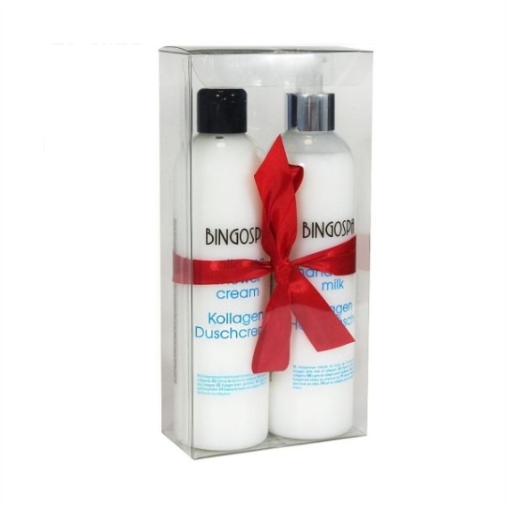 BINGOSPA Zestaw kolagenowy blask śmietanka pod prysznic 300 ml + mleczko do mycia rąk 300 ml