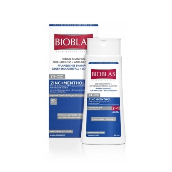 BIOBLAS Szampon Ziołowy z odżywką na wypadanie włosów przeciwłupieżowy cynk + mentol 360 ml