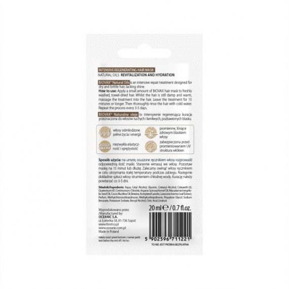 BIOVAX Maseczka Intensywnie Regenerująca ARGAN 20 ml
