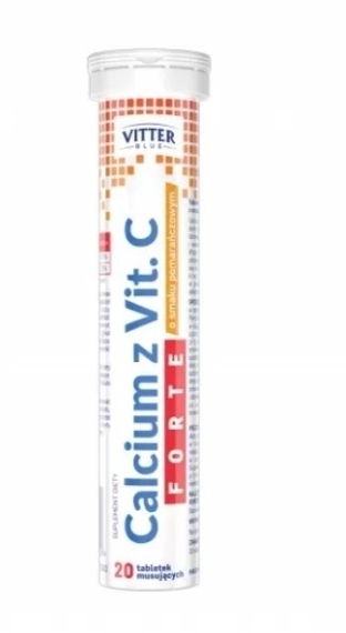 Calcium Forte z vitaminą C o smaku pomarańczowym Vitter Blue 20 tabletek musujących