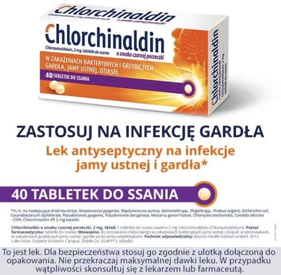 Chlorchinaldin o smaku czarnej porzeczki 40 tabletek