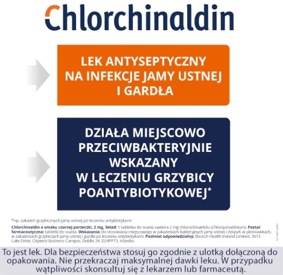 Chlorchinaldin o smaku czarnej porzeczki 40 tabletek